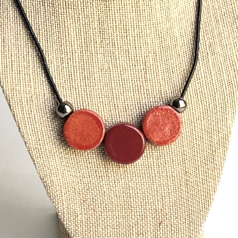 Unique Burgundy and Burnt Orange Ceramic Necklace